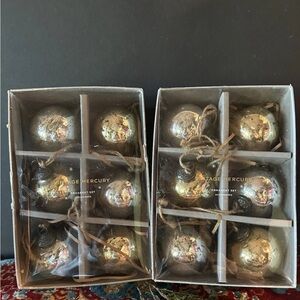 New, Pottery Barn Gold/Silver Vintage Mercury Glass Ornaments (2 Sets of 6)🎄